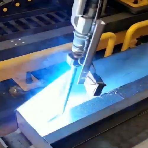 GEAJIE factory robotic welding of heavy-duty steel frames for hydraulic dock levelers ensuring structural strength